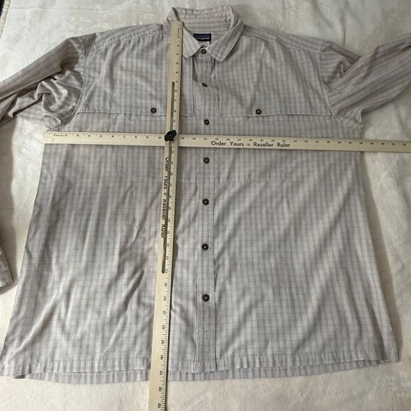 Patagonia Shirt Men's XXL Button-Up‎ Long Sleeve Vented Back Pockets Plaid Beige - Picture 11 of 13